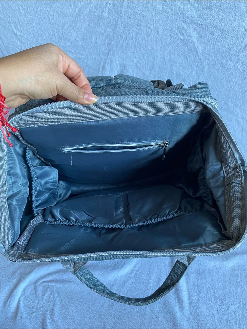 Derjunstar Gray Quilted Baby Backpack Diaper Bag with Accessories Portable